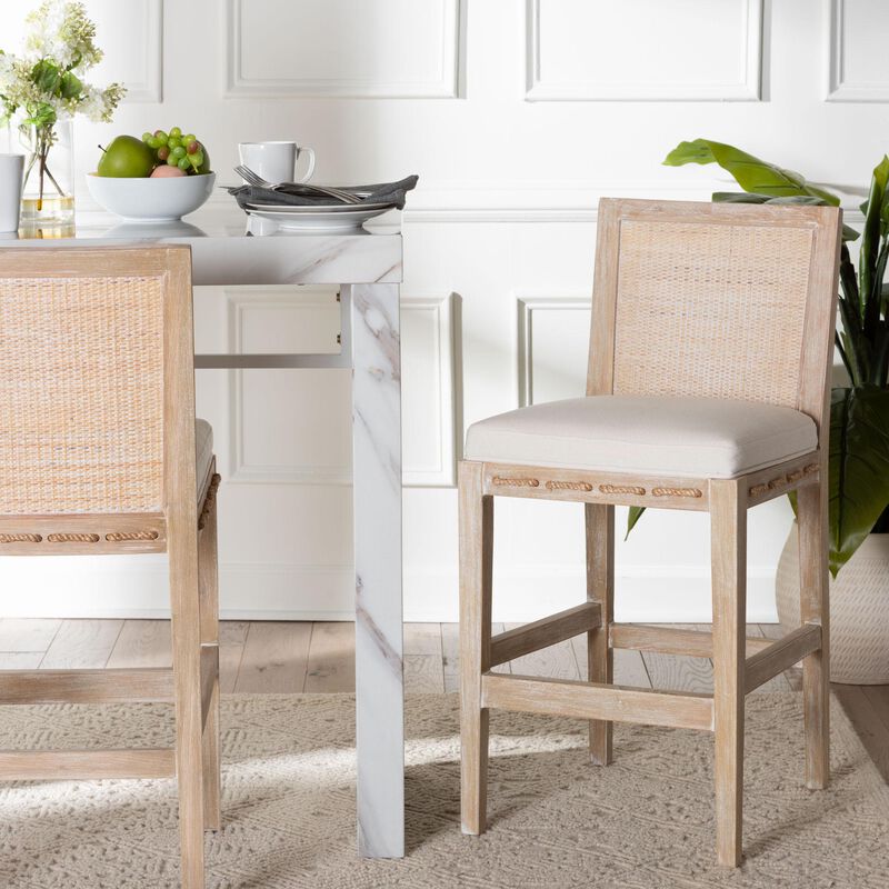 bali & pari Ashford Whitewash Rattan Counter Stool - Mahogany Wood Frame with Handwoven Wicker Backrest and Braided Rope Inserts for Coastal Kitchen image number 7