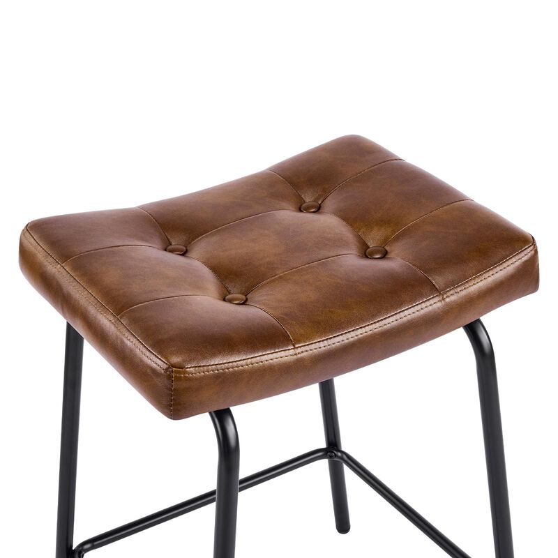 HomeRoots Set of Two Faux Leather and Metal Counter Height Bar Chairs image number 5