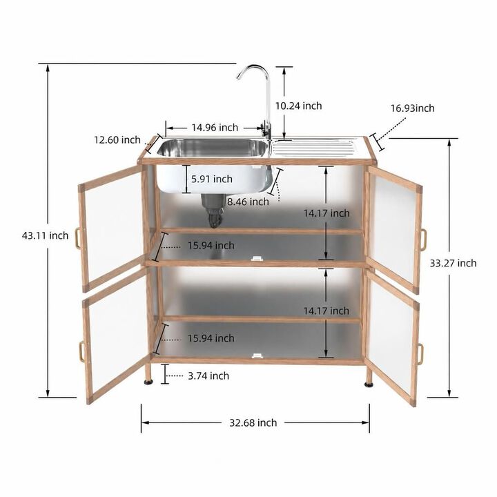 ELEMENT ACE Freestanding Stainless Steel Utility Sink with Enclosed Storage Cabinet for Laundry Room Garage Workshop and Outdoor Use