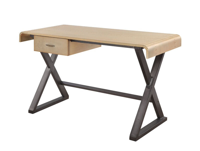 HomeRoots 50" Gold and Black Aluminum Writing Desk image number 0