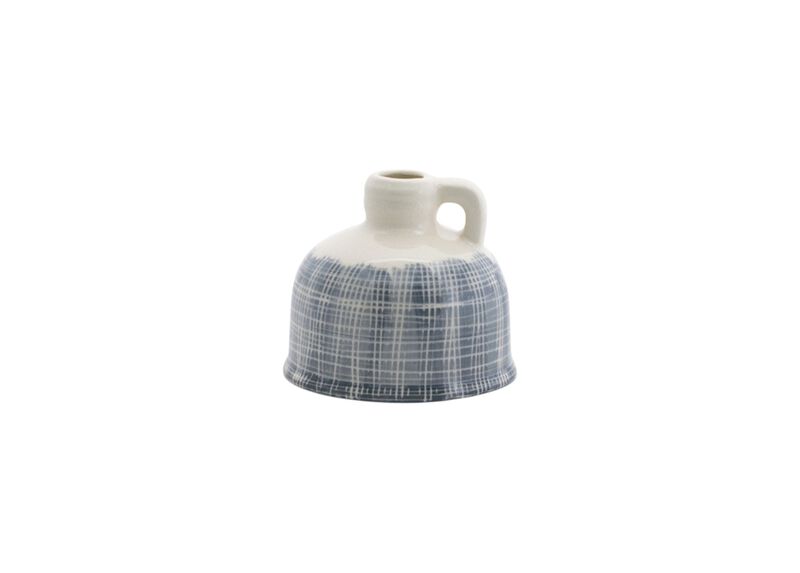 HomeRoots Set of Three Off White And Blue Clay Checkered Jug Vases image number 4