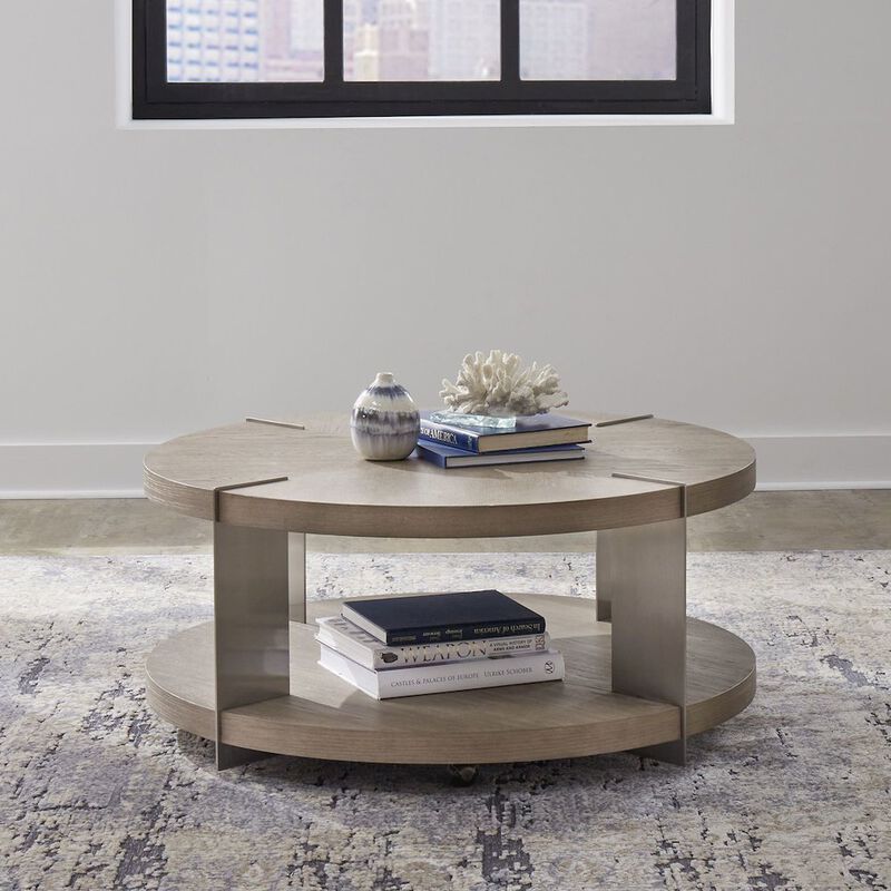Liberty Furniture Harlow Living Room Round Cocktail Table  - Sandstone & Satin Nickel image number 1