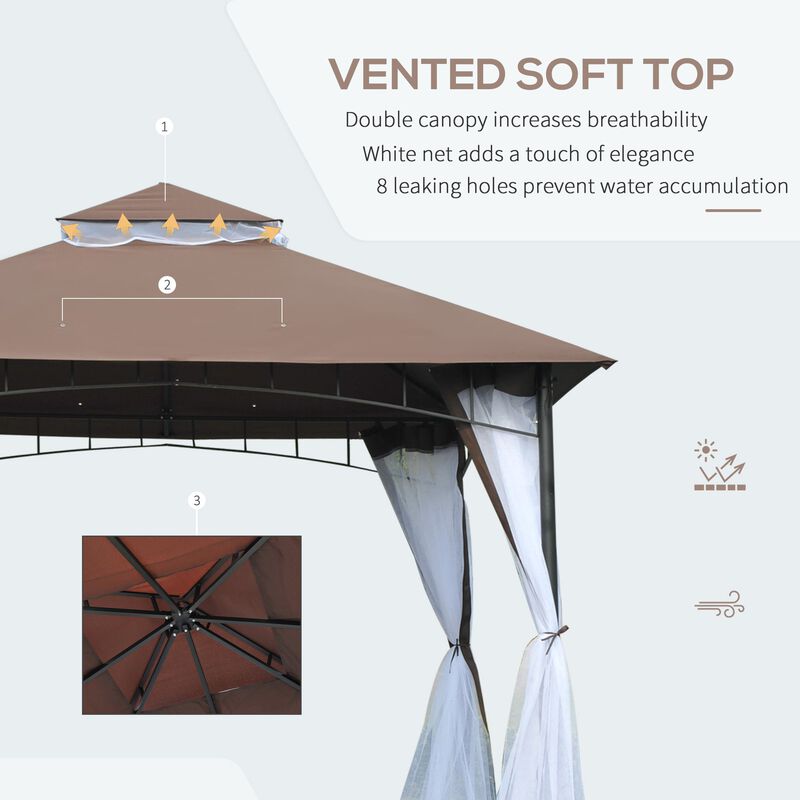 10'x10' Outdoor Patio Gazebo Canopy Metal Canopy Tent with 2-Tier Roof and Mesh Netting for Backyard, Coffee