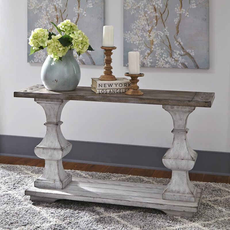 Liberty Furniture Sedona Sofa Table in Heavy Distressed White w/ Gravel Top image number 1