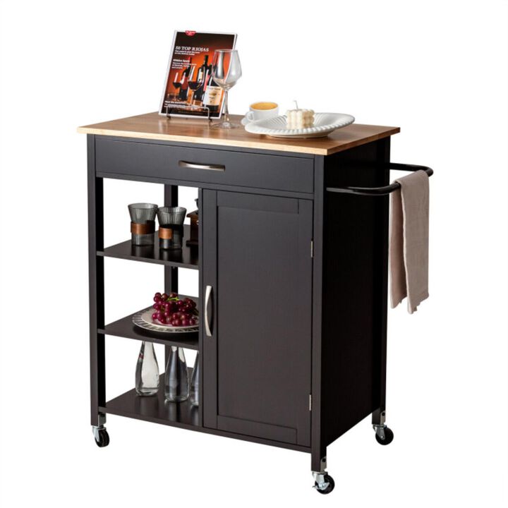 Hivvago Mobile Kitchen Island Cart with Rubber Wood Top