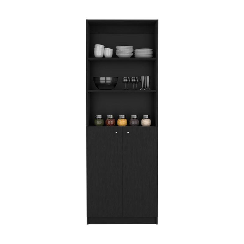 Vinton 2-Door Bookcase with Upper Shelves, Black