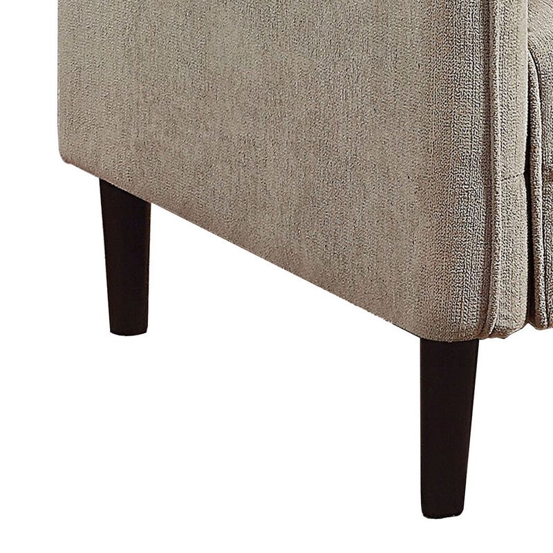 Hak 33 Inch Accent Chair, Rounded Arms, Biscuit Tufting, Wood Legs, Taupe-Benzara