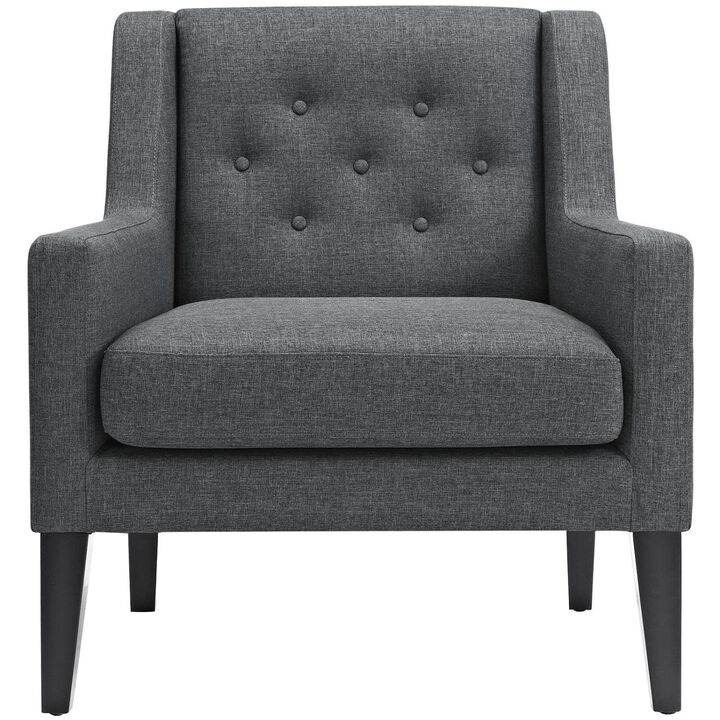 Modway Earnest Button Tufted Mid-Century Modern Accent Arm Lounge Chair in Gray