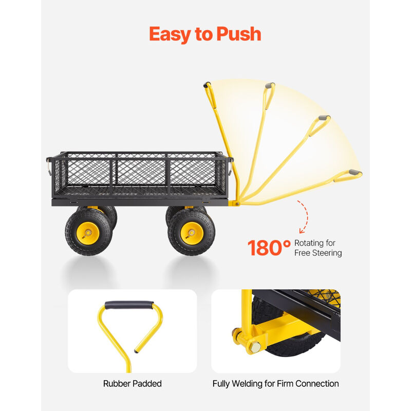 Garden Utility Cart with Rotating Handle &ndash; Heavy Duty Metal Wagon with Tires, Removable Sides & Flatbed Function image number 7