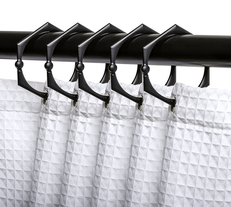 12-Piece Proof Zinc Hexagon-Shaped Shower Curtain Hooks with Clasp Closure image number 1