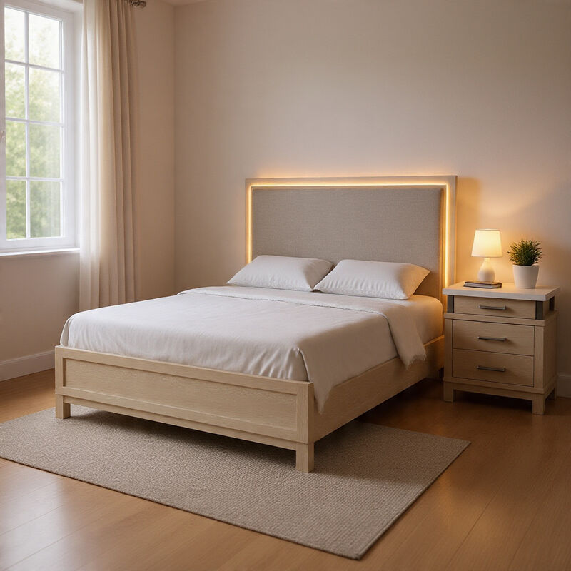 Queen Bedroom Set in Weathered Gray Wood with White & Silver Accents &ndash; 2 Piece Set with Nightstand image number 8