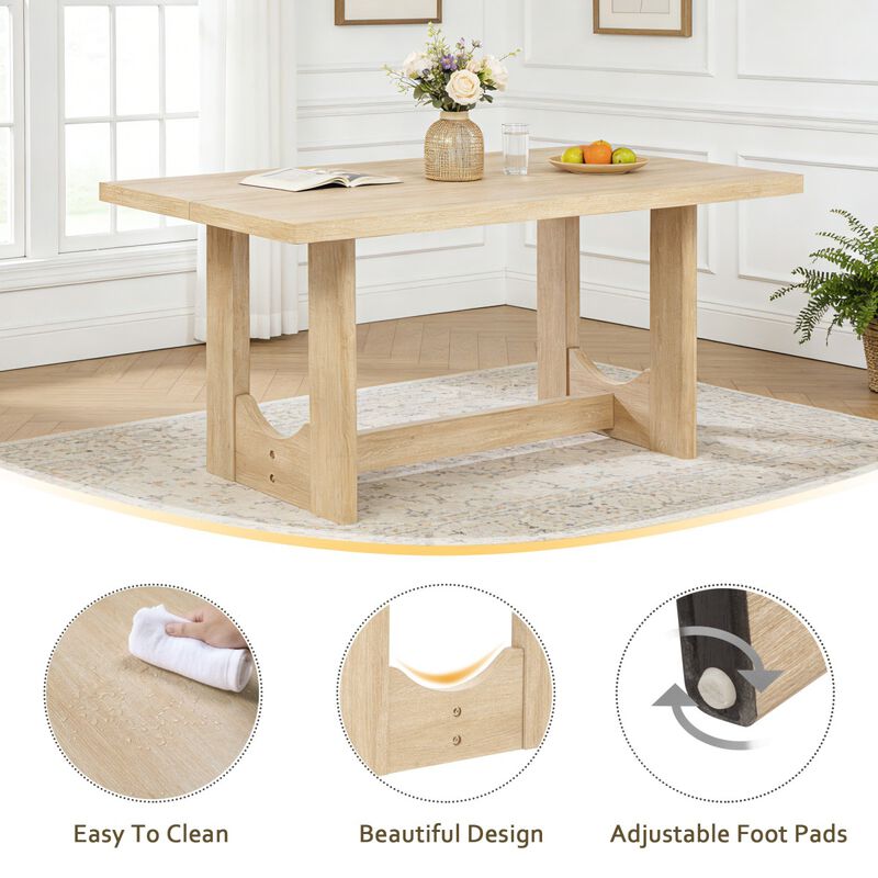 6 Piece Dining Table Set with Bench, rectangular dining table set with bench and 4 chairs, modern wooden dining table set for kitchen image number 6