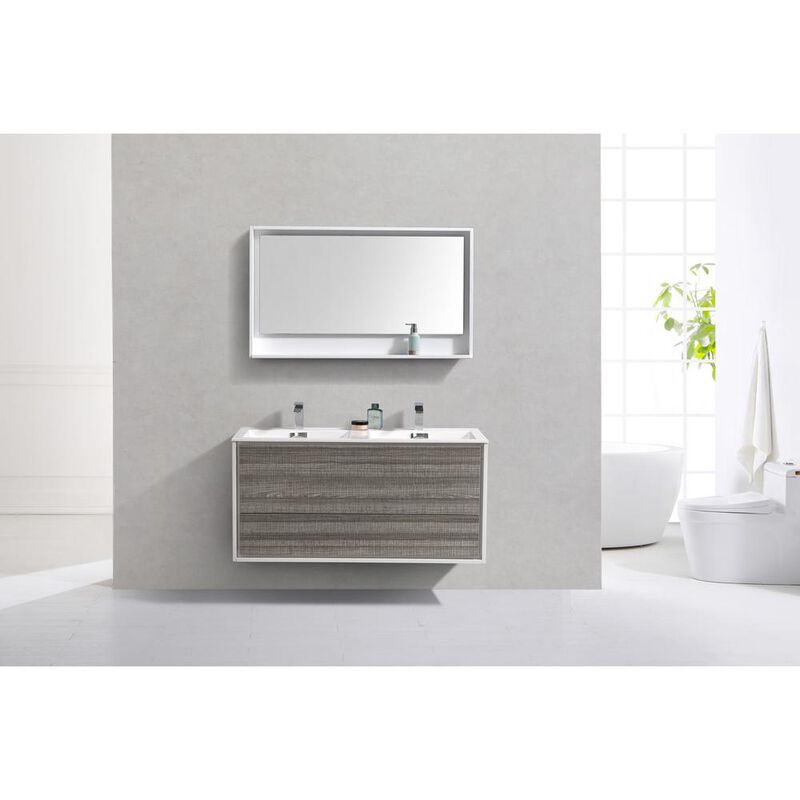 Kubebath DeLusso 48 Double Sink  Ash Gray Wall Mount Modern Bathroom Vanity