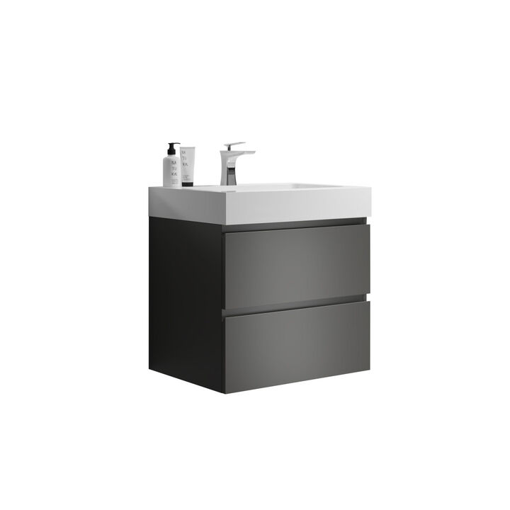 Alice 24" Gray Bathroom Vanity with Sink, Large Storage Wall Mounted Floating Bathroom Vanity for Modern Bathroom, One-Piece White Sink Basin without Drain and Faucet