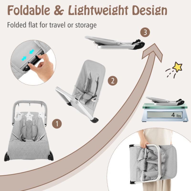 Hivvago Foldable Baby Bouncer with Removable Fabric Cover and Toy Bar