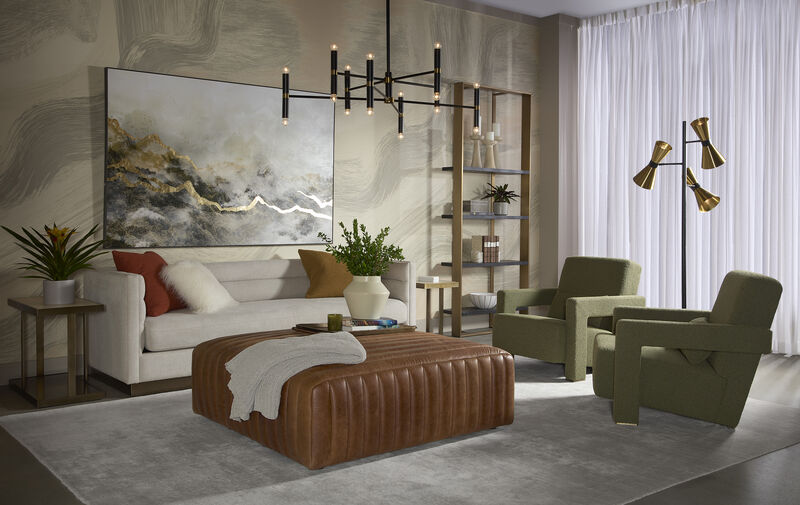 Sparta Square Lucia Tobacco Leather Ottoman image number 4