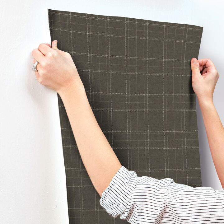 Fox Hollow Charcoal Dashed Plaid Wallpaper (Set of 2)