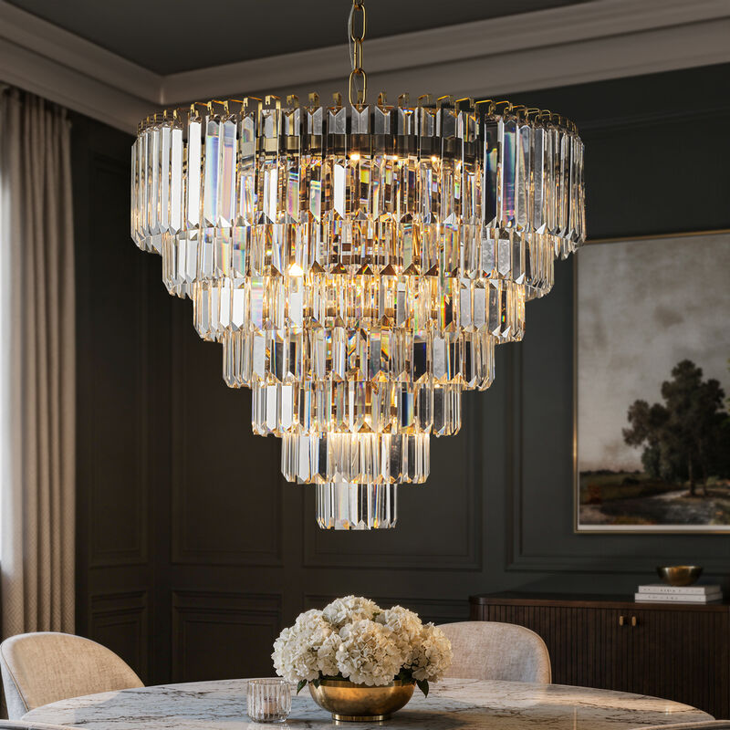 20'' Modern Crystal Chandelier in Warm Brass for Dining Room & Entryway image number 1