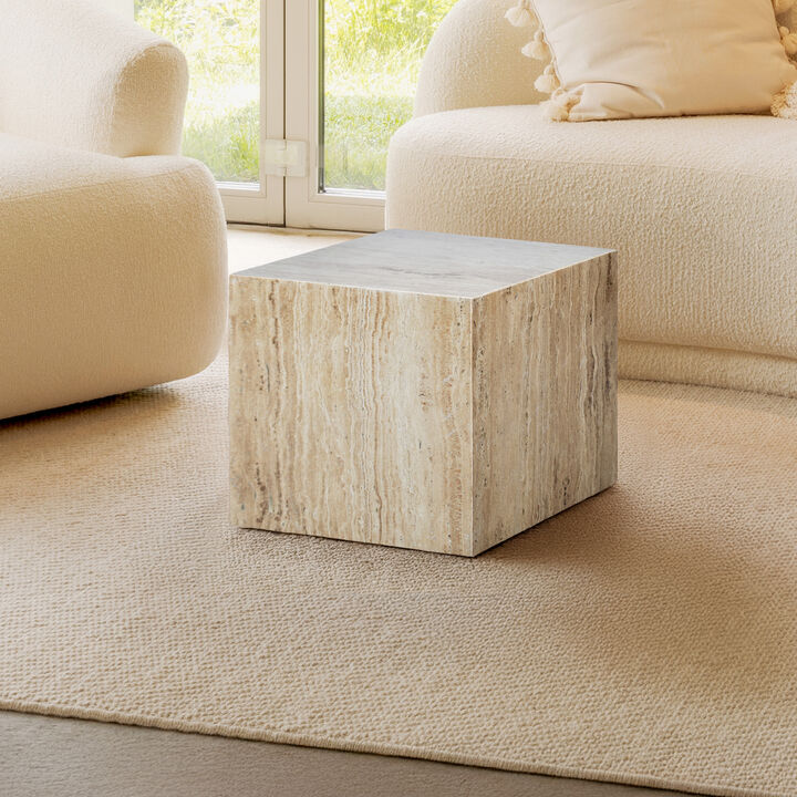 Felix 15" Contemporary Natural Marble Handmade Cube End Table