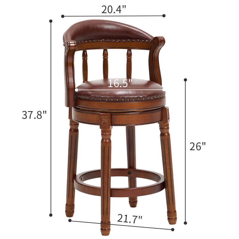 Clihome Cow Top Leather Wooden Bar Stools, 360 Degree Swivel Bar Chair with Backs image number 2