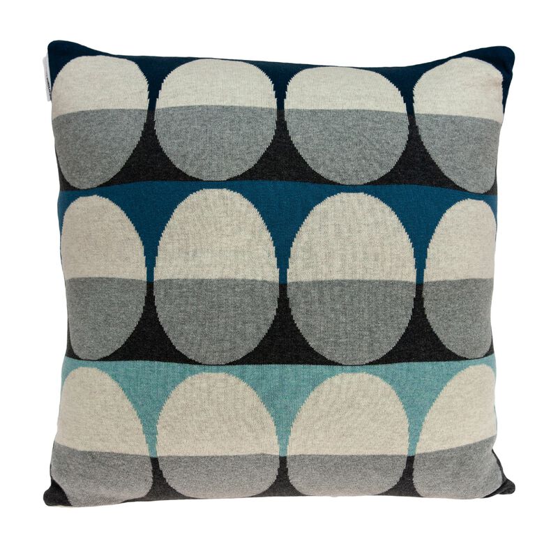 20" Blue and Tan Oval Accents Knitted Square Throw Pillow image number 0