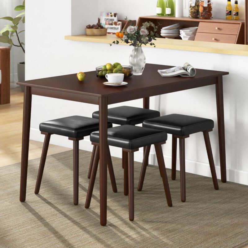 Hivvago 5 Piece Dining Table Set for 4 with 4 Upholstered Stools and Rubber Wood Legs