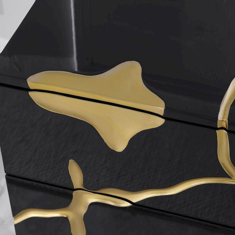 Best Master Furniture Trevello High-Gloss Lacquered Left Nightstand, Gold Accents (White) image number 7