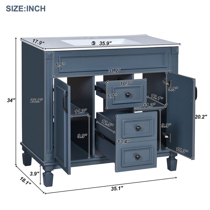 36 in. W Modern Bathroom Vanity with Sink and Top, 2 Soft-Close Doors and Storage Cabinet image number 7