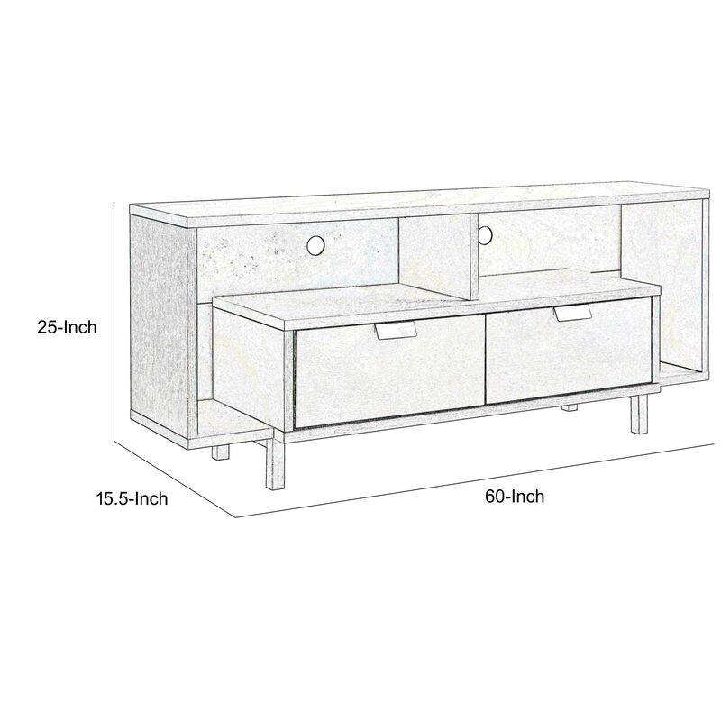 Jett 60 Inch TV Media Entertainment Console, 2 Drawers, 2 Shelves, White - Benzara