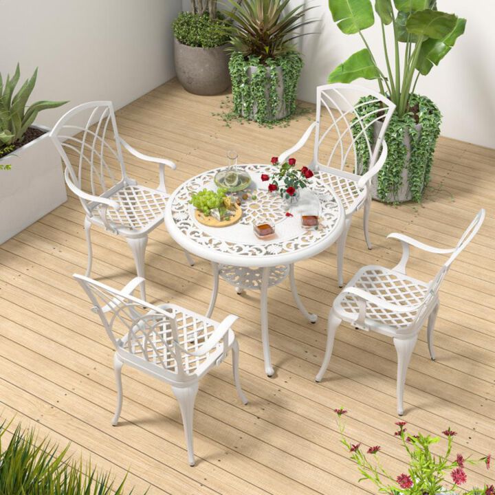 Hivvago Set of 4 Cast Aluminum Patio Dining Chairs with Armrests and Decorative Patterns