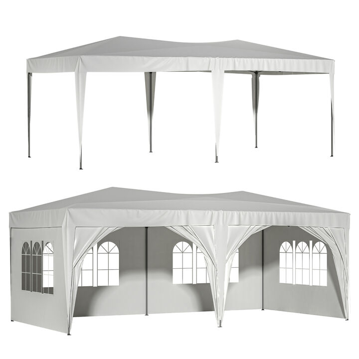 10'x20' EZ Pop Up Canopy Outdoor Portable Party Folding Tent with 6 Removable Sidewalls + Carry Bag + 6pcs Weight Bag Beige White