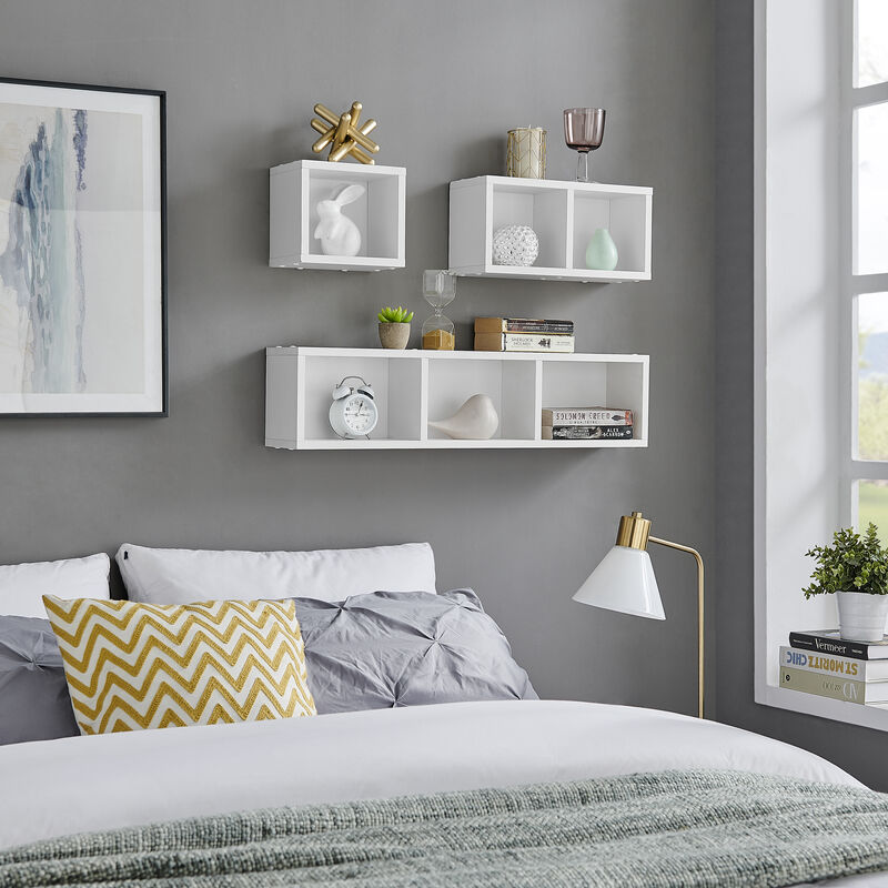 Bauhaus Floating Geometric Modular Cubby Wall Shelves - Set of 3 Sizes
