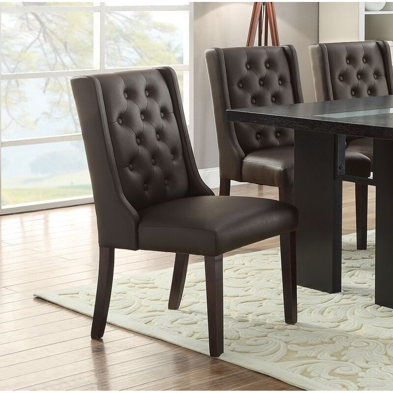 Modern Faux Leather Espresso Tufted Set of 2 Chairs Dining Seat Chair Birch veneer MDF Kitchen Dining Room