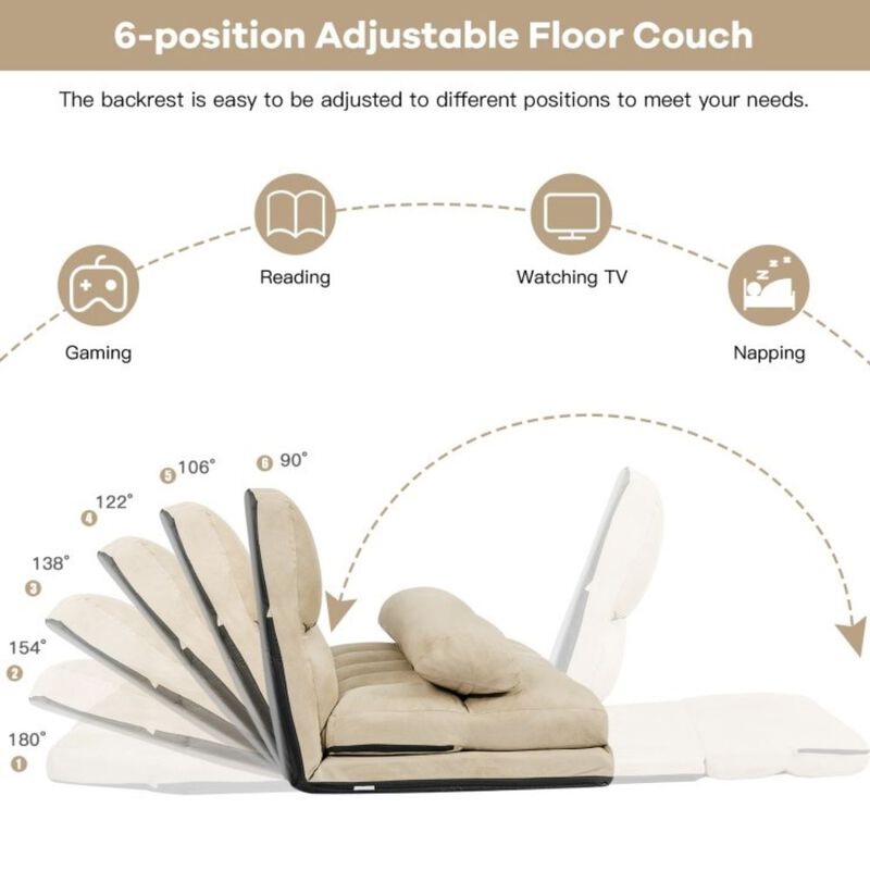 QuikFurn Faux Suede 5 Tilt Foldable Floor Sofa Bed Detachable Cloth Cover in Beige