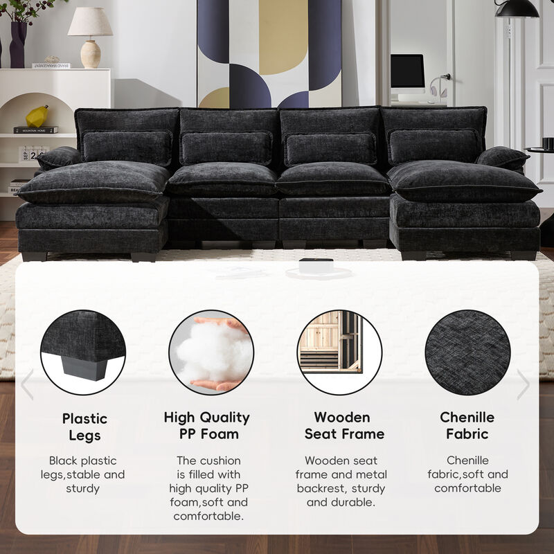 Whisen Upholstered Symmetrical Sectional Sofa with Chaise Lounge and Waist Pillows