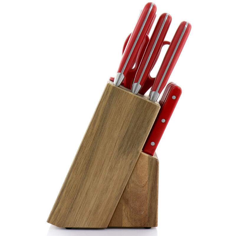 Martha Stewart 14 Piece Stainless Steel Cutlery Set in Red with Acacia Wood Storage Block