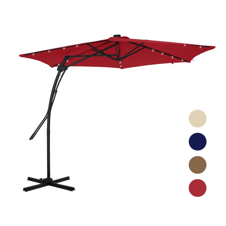 Mondawe 10 ft. Square Cantilever Outdoor Market Umbrella with 24 Light Beads and Based