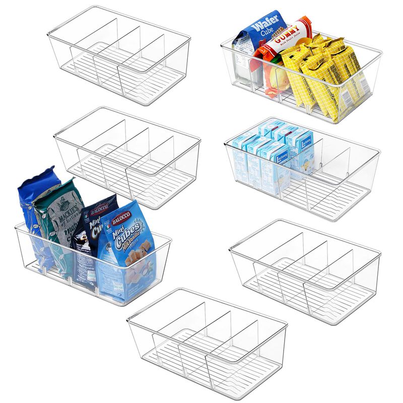 wilfox Pantry Organizer, 7 Pack Clear Organizer Bins with Removable Dividers, Pantry Organizers and Storage, Fridge Organizer an