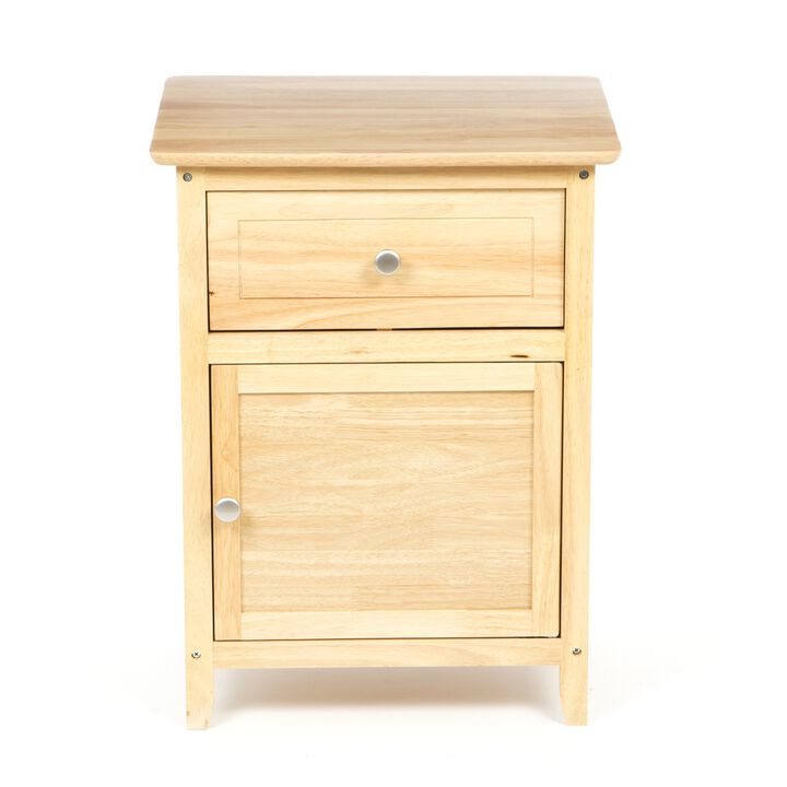 Hivvago Natural Wood Finish 1-Drawer Bedside Table Cabinet Nightstand