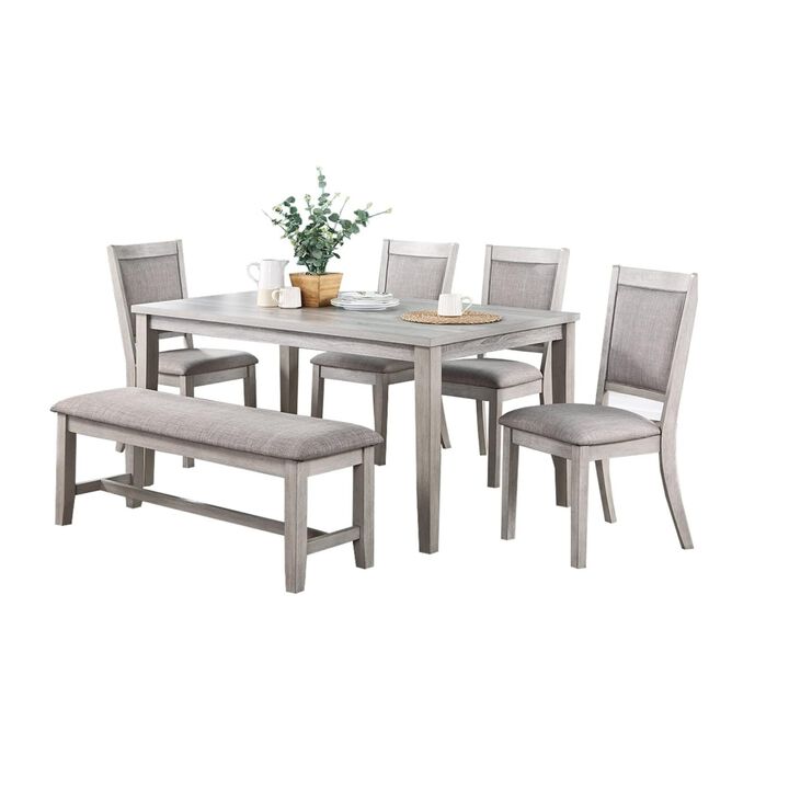 Contemporary Dining 6pc Set Table w 4x Side Chairs And Bench Natural Finish Padded Cushion Seats Chairs Rectangular Dining Table Dining Room Furniture