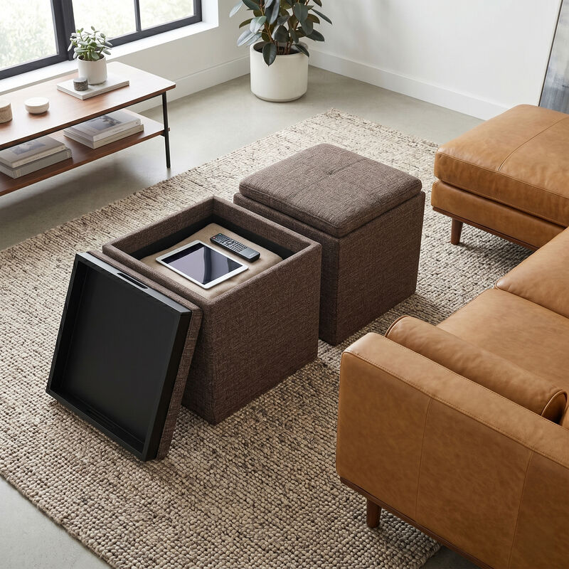 Simpli Home Rockwood Cube Storage Ottoman with Tray image number 2