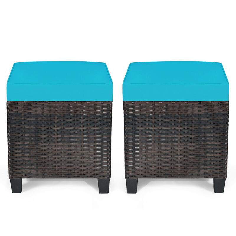 2 Pieces Patio Rattan Ottoman Set with Removable Cushions