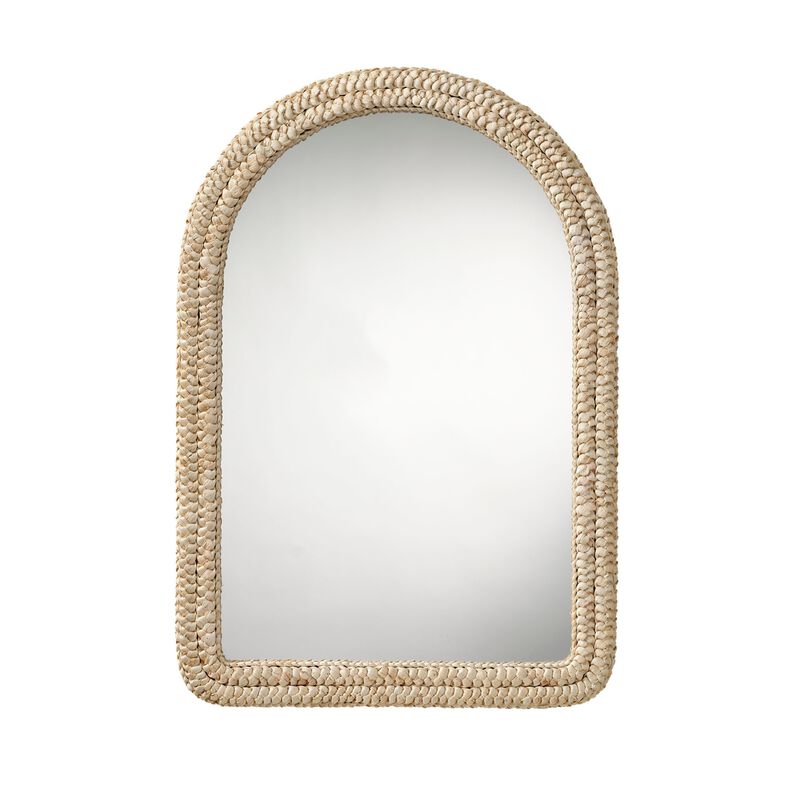 Grix Wall Mirror, 38 Inch Brown Braided Arch Frame, Woven Cornhusk - Benzara