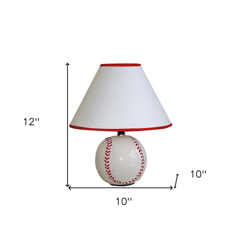 Hivvago 12" White and Red Ceramic Baseball Sports Table Lamp With White and Red Empire Shade
