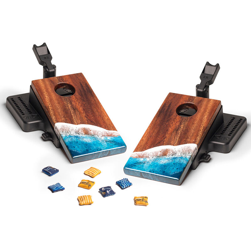 The Beach Epoxy Resin Mahogany Pathfinder Art Mini Tabletop Cornhole Game image number 1
