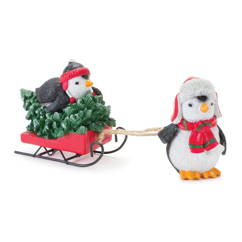 Set of 2 Penguins with Sled for Winter and Festive Decorations