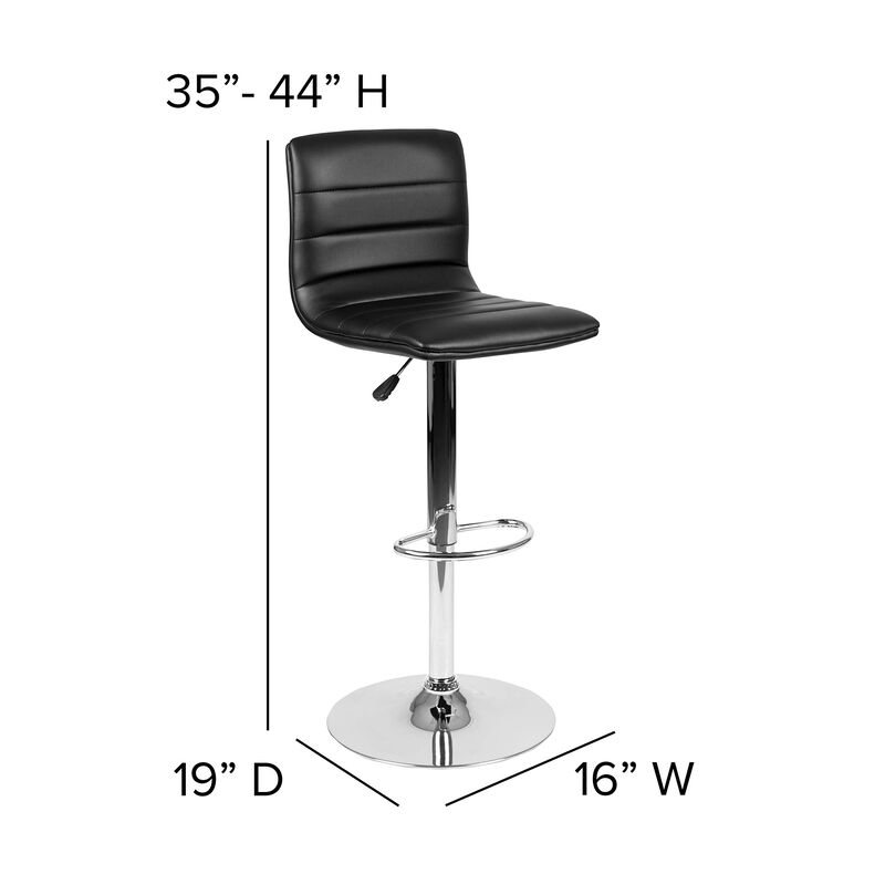 Flash Furniture Vincent Modern Black Vinyl Adjustable Bar Stool with Back, Swivel Stool with Chrome Pedestal Base and Footrest image number 3