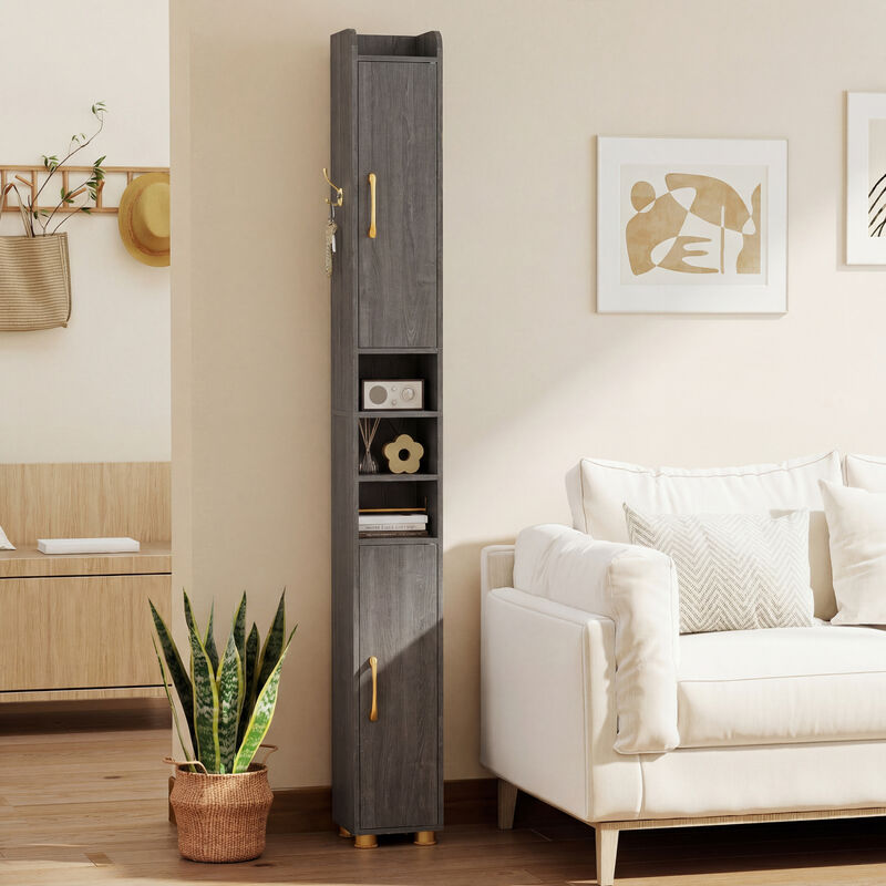 Freestanding Narrow Bathroom Cabinet with Open Shelves and Toilet Paper Holder image number 3