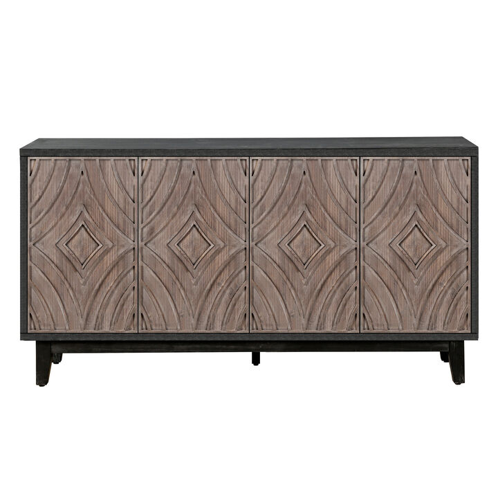 TATEUS 60" Mid-Century Sideboard – Solid Wood Legs, Convex Diamond Doors, 2 Shelves for Living Room & Kitchen Storage