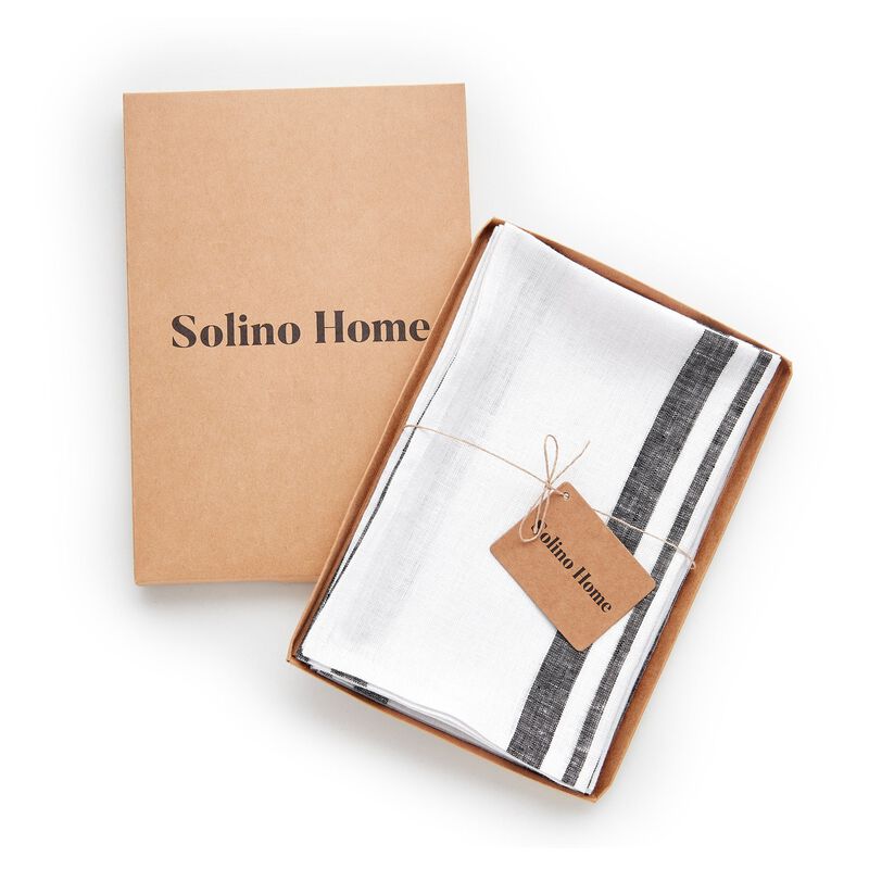 Christmas Linen Dinner Napkins 20 x 20 in Set of 4 - French Stripe, Solino Home